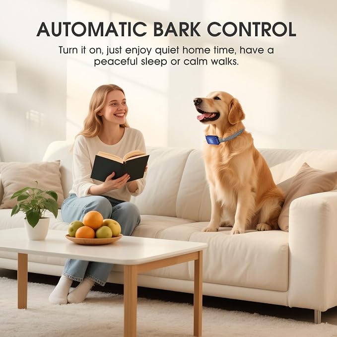 Dog Bark Collar for Large Medium Small Dogs, Effective No-Bark Collar, Smart Barking Collar, Rechargeable Bark Collar with 7 Sensitivity, 3 Modes, Waterproof (DarkBlue)