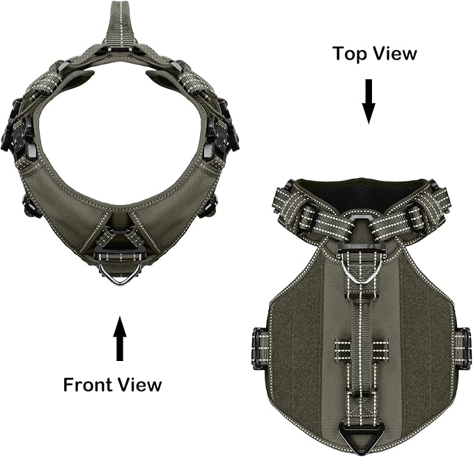 ICEFANG GN8 Tactical Dog Harness with 4X Metal Buckles for Small Sized Dogs,Reflective in Training Walking K9 Dog Vest,No-Pull Front Leash Clip,Adjustable Pet Harness (Green, Small (Pack of 1))