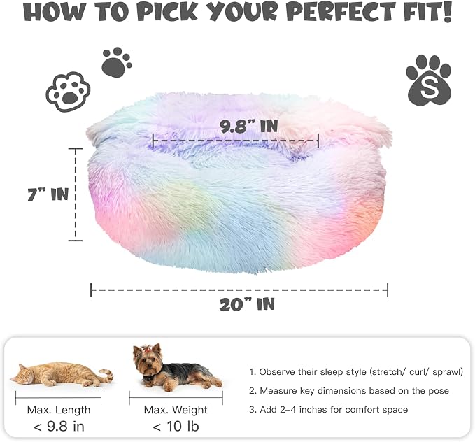 Himax Small Dog Bed, Fluffy Dog Bed with Blanket Attached, Cat Bed Washable, Multi-Colored (20"/26"/35")
