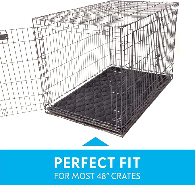 Paw Inspired Washable Padded Crate Mats for Dogs | 47” x 29” Pad, Fits 48-inch Kennels | Leakproof, Waterproof Bottom, Plush Pet Beds (Gray)