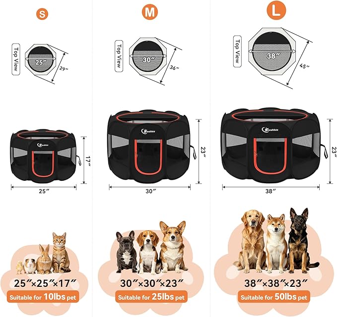 Siedihit Dog Playpen, Puppy Pet Playpens Indoor for Medium Dogs Tent Crates Cage Indoor/Outdoor, Portable Pop Up Dog Kennel Playpen with Carrying Case for Dogs/Cats/Rabbits, Black