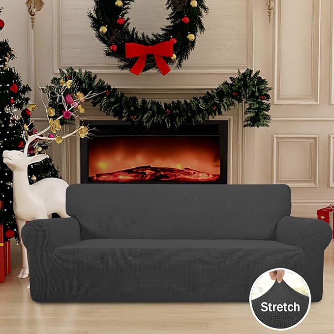 Easy-Going Stretch Oversized Sofa Couch Slipcover Washable Dark Gray | 1-Piece X-large Sofa Cover Furniture Protector Couch Soft with Elastic Bottom for Kids, Polyester Spandex Jacquard Fabric