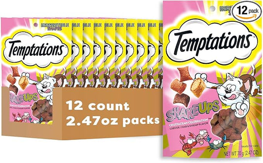 Temptations Cat Treat ShakeUps, Crunchy and Soft Cat Treats, Crustacean Celebration, 2.47 oz. Pouches (Pack of 12)