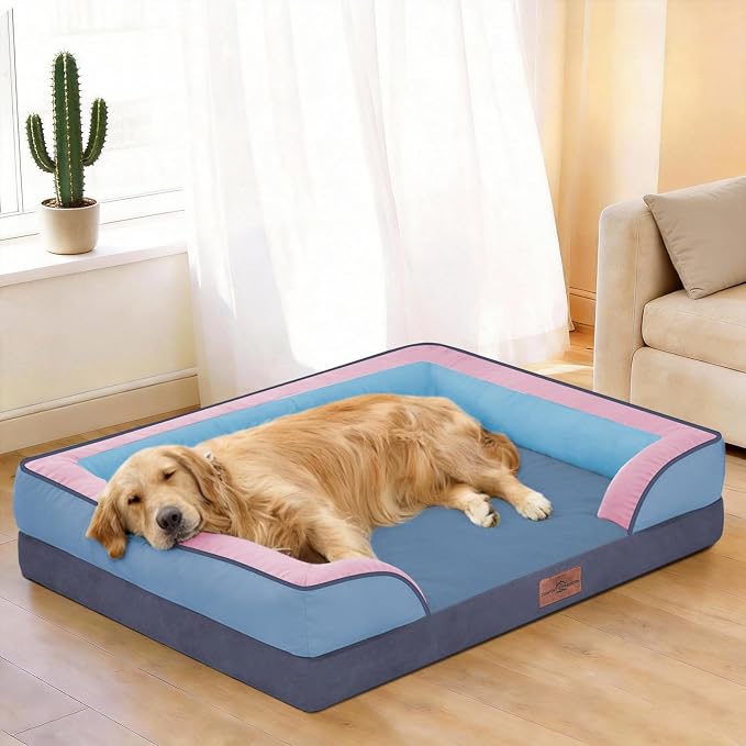 Comfort Expression Orthopedic Dog Bed for Large Dogs 36x27 Inch, Waterproof Egg Crate Foam Large Pet Bed with Bolsters, Dog Couch with Washable Cover & Non-Slip Bottom, Enchanted Cove