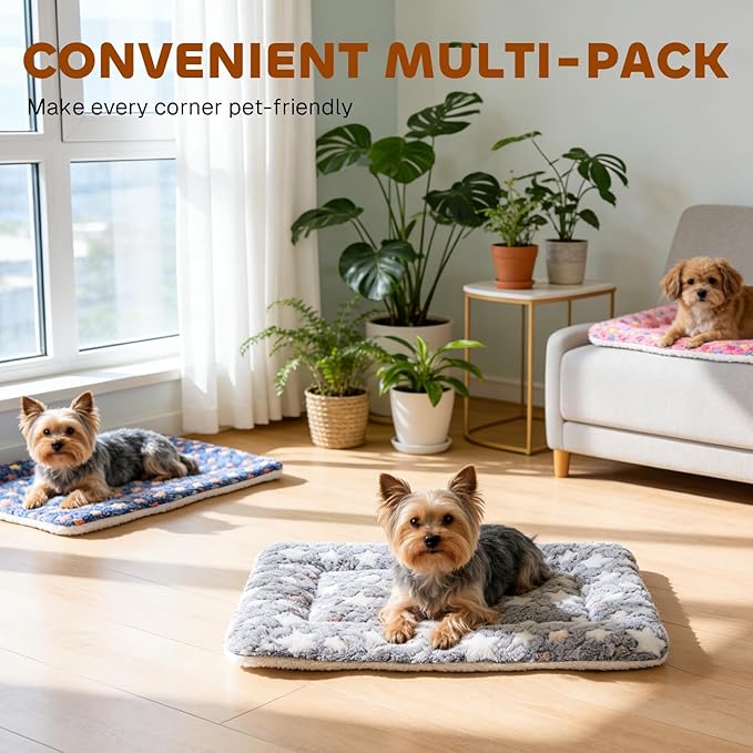 Mora Pets Dog Bed Crate Pad Ultra Soft Pet Bed with Cute Star Print Washable Reversible for Large Medium Small Dogs 23 x 18 inch 2 Pack Grey