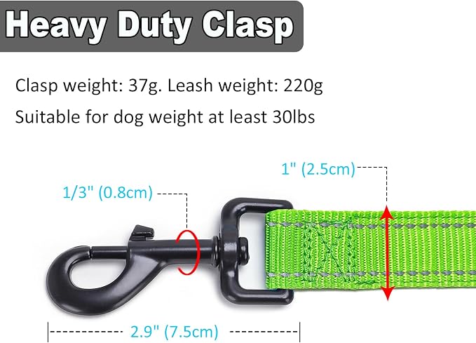 3 Handle Dog Leash, 10FT Triple Handle Reflective Stitching with Padded Traffic Handles, Heavy Duty Training Pet Lead for Control and Safety (Green)