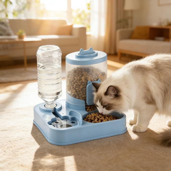 2 in 1 Automatic Pet Feeder Water Dispenser, Adjustable Elevated Raised Stand Feeder, Automatic Cat Feeder with Non Slip Base for Small Medium Dog Puppy Cat, Easy to Clean (Color D)