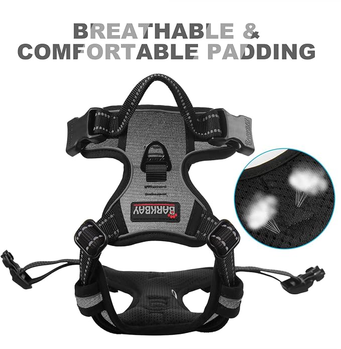 BARKBAY No Pull Dog Harness Front Clip Heavy Duty Reflective Easy Control Handle for Large Dog Walking(Dark Grey,XS)