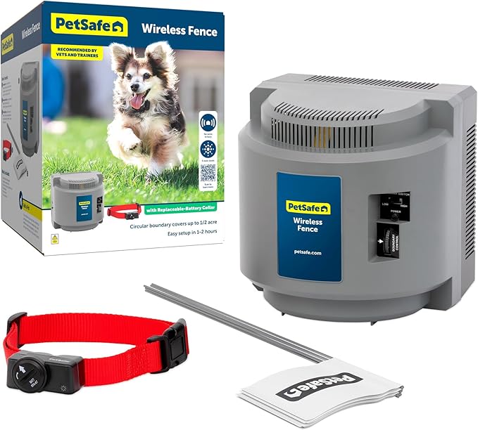 PetSafe Original Wireless Electric Fence for Dogs, Portable for Travel Covers Up to 1/2 Acre, Waterproof Collar for Pets 8lb+ with Tone/Static (Gray), from the Parent Company of Invisible Fence Brand