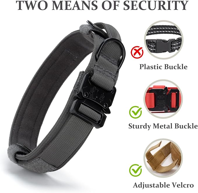 Tactical Dog Collar, Adjustable Military Training Nylon Dog Collar with Control Handle and Heavy Quick-Release Metal Buckle for Small Medium Large Dogs, Grey M