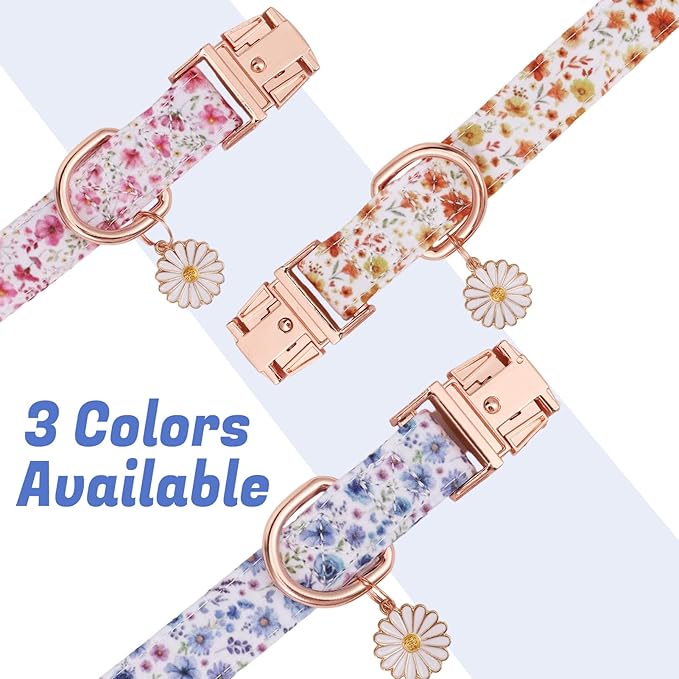 3 Pack Floral Dog Collars for Medium Dogs Flower Dog Collars with Pendant for Girl Female Dogs Cute Puppy Pet Collar (12-18.9 inch)