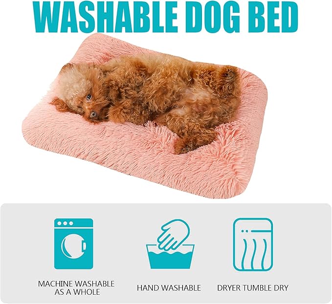 Long Plush Calming Pet Bed Cuddler Pet Bed for Dogs and Cats Fluffy Faux Fur Dog Bed with Anti Slip Bottom Machine Washable Pet Sleep Bed Crate Mat Geometric Navy Blue M