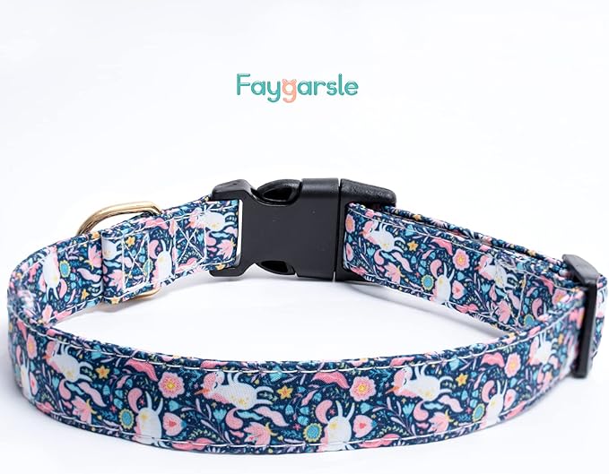 Faygarsle Cotton Designer Dogs Collar Cute Unicorn Dog Collars for Girl Female Small Medium Large Dogs with Unicorn Charms M
