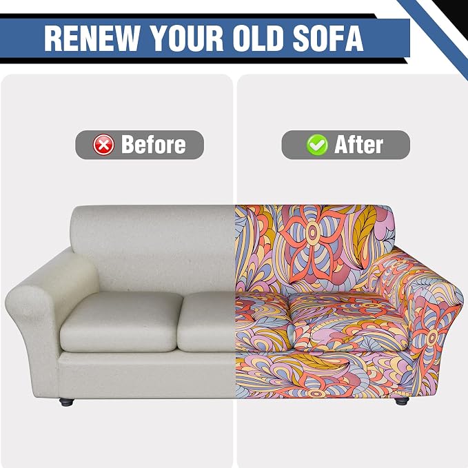 Stretch Couch Covers for 3 Separate Cushion Couch Sofa,Floral Printed Couch Sofa Cover,Washable Sofa Slipcover,Pet Friendly Furniture Protector with Elastic Bottom,Universal Fit for Home(Sofa,Cover)