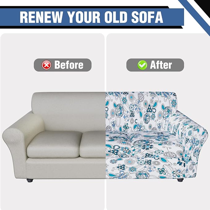 Stretch Couch Covers for 3 Separate Cushion Couch Sofa,Floral Printed Couch Sofa Cover,Washable Sofa Slipcover,Pet Friendly Furniture Protector with Elastic Bottom,Universal Fit for Home(Sofa,Cover)