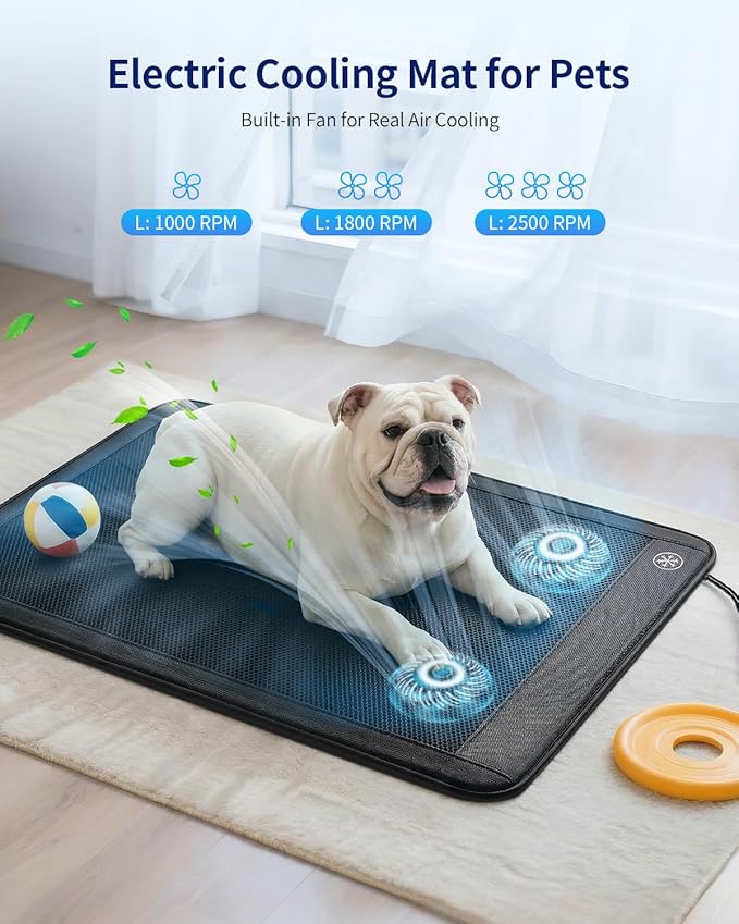 Electric Dog Cooling Mat, 30"x24" Pet Cooling Mat Indoor for Dogs and Cats, 3 Cooling Levels, Ultra-Quiet Operation, Non-Slip Chill Pad for Dogs & Cats from 22–55 lbs, Ideal for Summer