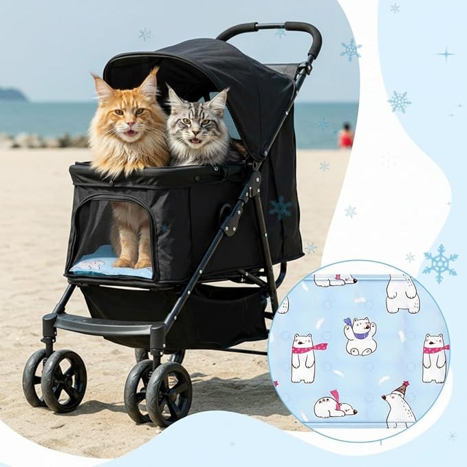 Nuanchu Dog Stroller Cooling Mat, Waterproof Gel Pet Cooling Pad for Summer, Washable Cat Sleeping Blanket, Portable Ice Gel Travel Mat for Cats, Crates, Car Seat(23.62 x 35.43 Inches,Colorful Bear)