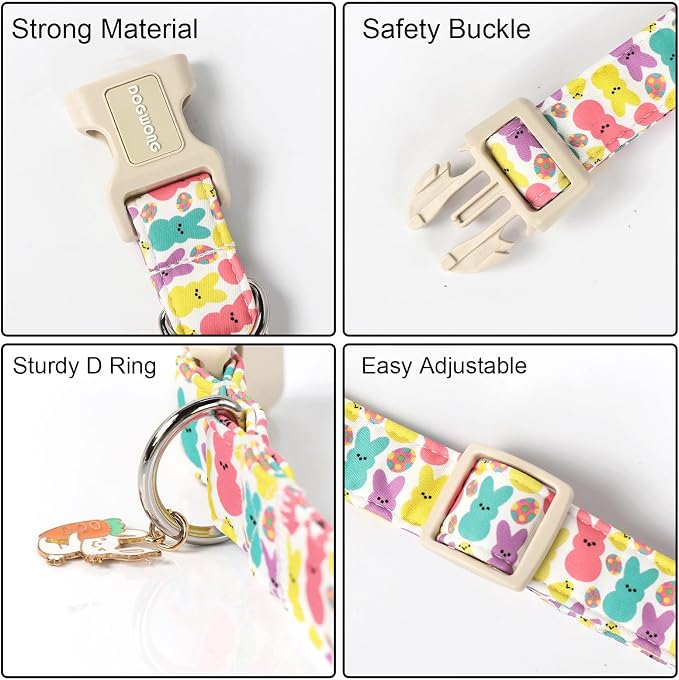 DOGWONG Easter Dog Collar- Cute Coloful Egg Dog Collars Adjustable Designer Easter Day Puppy Heart Dog Collar for Small Medium Large Dogs L