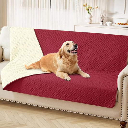 hyha Waterproof Dog Blanket, Soft Dog Bed Cover Pet Blankets, Waterproof Sofa Couch Cover for Dogs Washable, Reversible Pet Couch Covers for Sofa Furniture (68x82 Inch, Wine Red/Beige)
