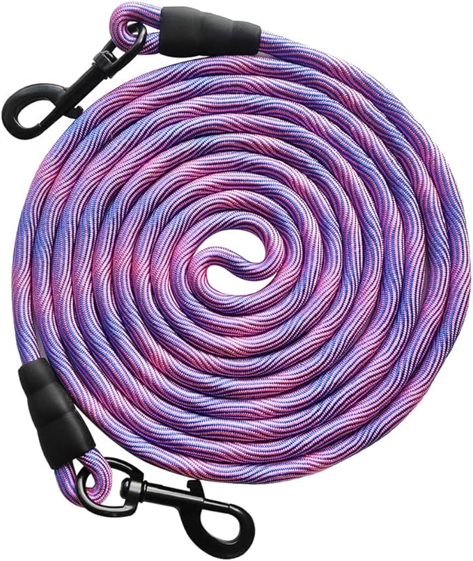BTINESFUL 8ft 12ft 20ft 30ft 50ft 75ft Dog Tie Out Long Tether Rope Leash, Outdoor Yard Leash, Large Medium Dogs Lead for Training, Playing, Camping, Backyard (Pink Blue, 12 Foot)