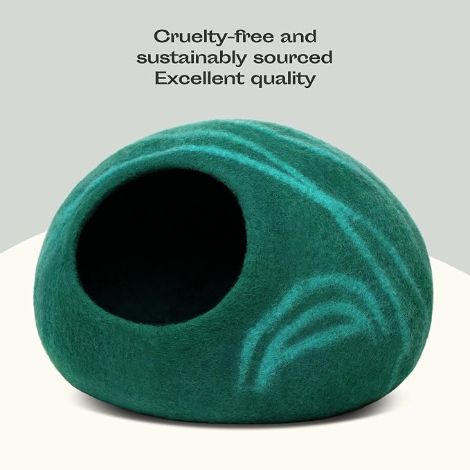 MEOWFIA Cat Cave – Premium Felt Cat Enclosure for Indoor Cats, Handmade Merino Wool (Emerald, Large)