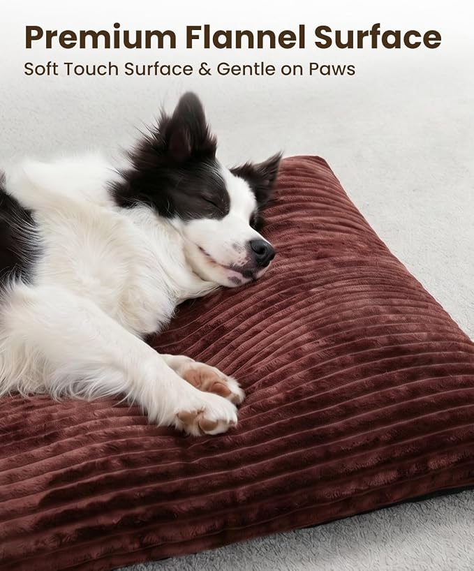 KSIIA Dog Crate Bed Washable Dog Beds for Large Dogs Deluxe Thick Flannel Fluffy Comfy Kennel Pad Anti-Slip & Anti-Scratch Pet Sleeping Mat, 41 x 27 Inch, Brown