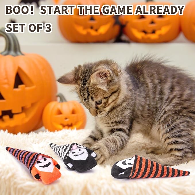 Retro Shaw Crinkle Sound Gothic Catnip Toys for Indoor Cats, 6.7 in, 3 Pack | Interactive Fun, Soft and Durable, Safe Teeth Cleaning, Halloween Gnome Plush Toy