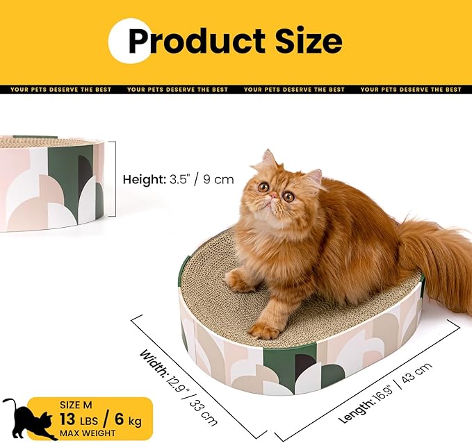 Conlun Cat Scratcher Cardboard,2 in 1 Oval Cat Scratch Pad Bowl for Indoor Kitty Grinding Claw,Round Kittens Scratching Board Corrugated Lounge Pet Beds&Furniture Protector for Couch&Carpets&Sofas