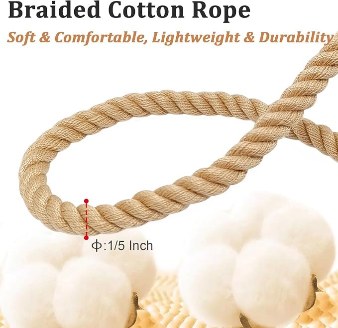 5FT Cotton Puppy Leash for Small Dogs, 1/5" Thin Braided Rope Dog Leash Lightweight & Soft for Tiny Breeds/Cats Daily Walks Training, Brown