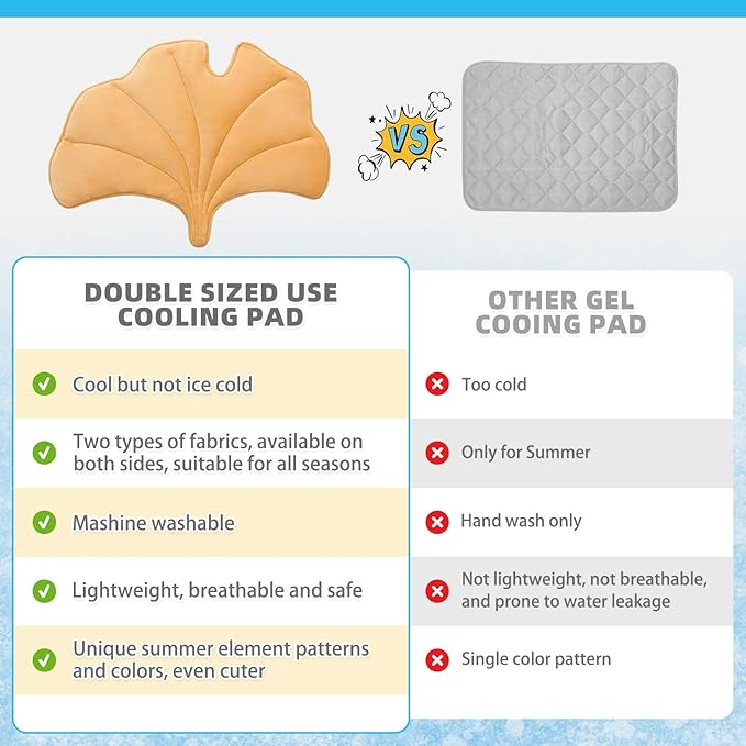 KOOLTAIL Breathable Cat Mat, Upgraded Two Sided Pad for Dogs Cats Puppy, Soft Summer Pet Sleeping Blanket Kennel to Keeping Cool, Washable Dog Mats for Crate Sofa Bed Outdoor, Gingko Leaf