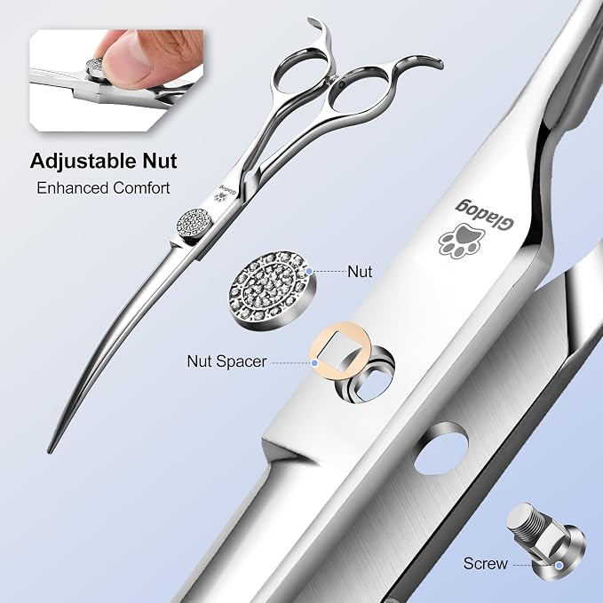 GLADOG Luxury Dog Grooming Scissors Set - 7" Straight, 6.5" Thinning, 7" Curved Dog Shears for Grooming - 9CR Steel, Professional Grooming Kit for Dogs