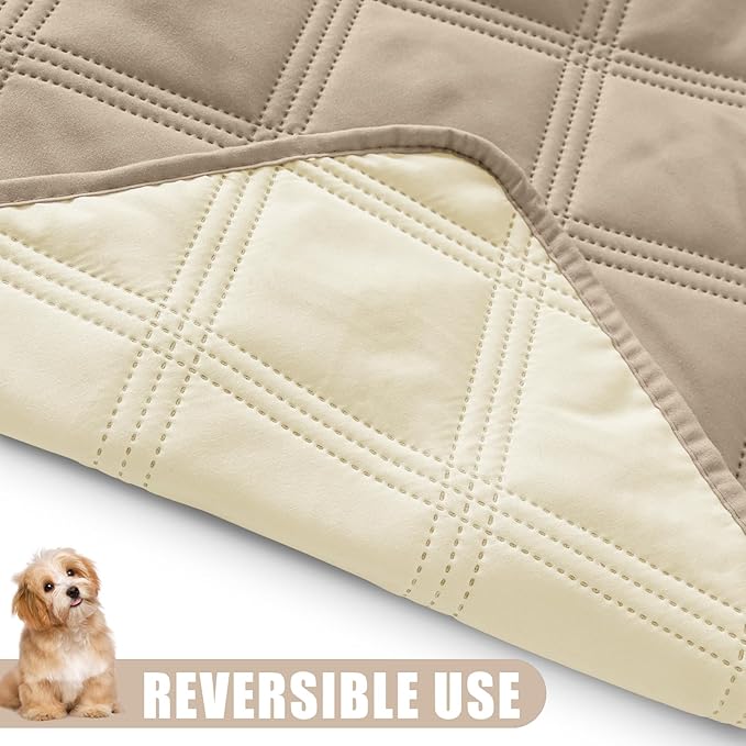 Smiry Waterproof Dog Bed Cover Blanket 82x82, Soft Reversible Pet Blanket, Washable Leakproof Cats Dogs Couch Cover for Sofa, Couch, Furniture, Taupe/Beige