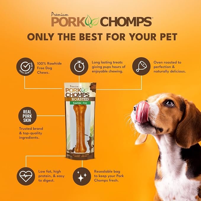 Pork Chomps Roasted Pressed Pork Skin Dog Chew, 7-inch Bone, 1 Count