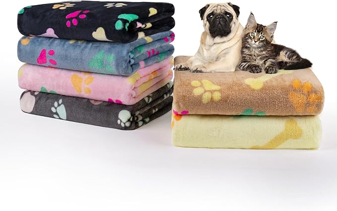 Dono 1 Pack 6 Dog&Cat Blanket, Soft Fluffy Fleece Puppy Blanket for Small Medium Large Dogs Girl, Pink Paw Print Puppy Dog Cat Warm Sleep Mat Blankets Essentials for Dogs