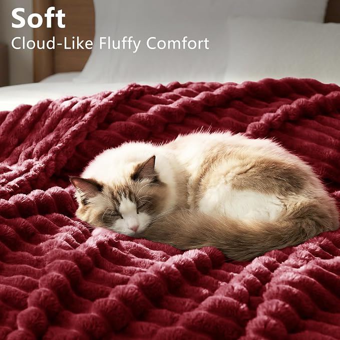 HIMEET Fleece Red Throw Blanket for Bed - 300GSM Ribbed Soft Cozy Blanket for Couch, Graduation Birthday Gifts for Women Girls Her, College Dorm Essentials Aesthetic Room Throws, 50x60 Inches