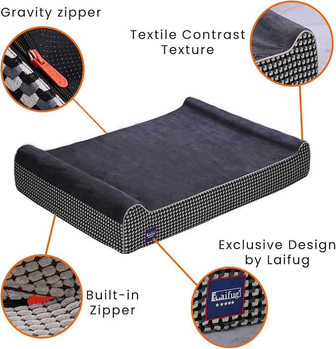 Laifug Orthopedic Dog Beds for Large Dogs,7" Memory Foam Dog Beds,Durable Water Proof Liner Removable and Washable, Nonskid Bottom, Black and White Plaid 50"x36"x7"