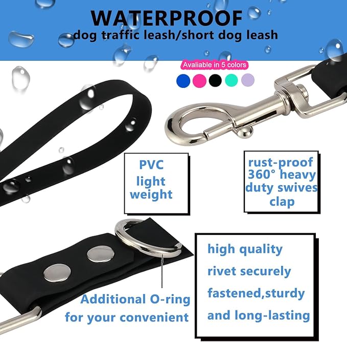 Short Dog Leash - 9 Inch Dogs Lead Grab Tab Heavy Duty Waterproof PVC Dog Training Traffic Leashes for Safety Control Behavior Correction Hiking Backup & All Breeds (Pink, 9'')