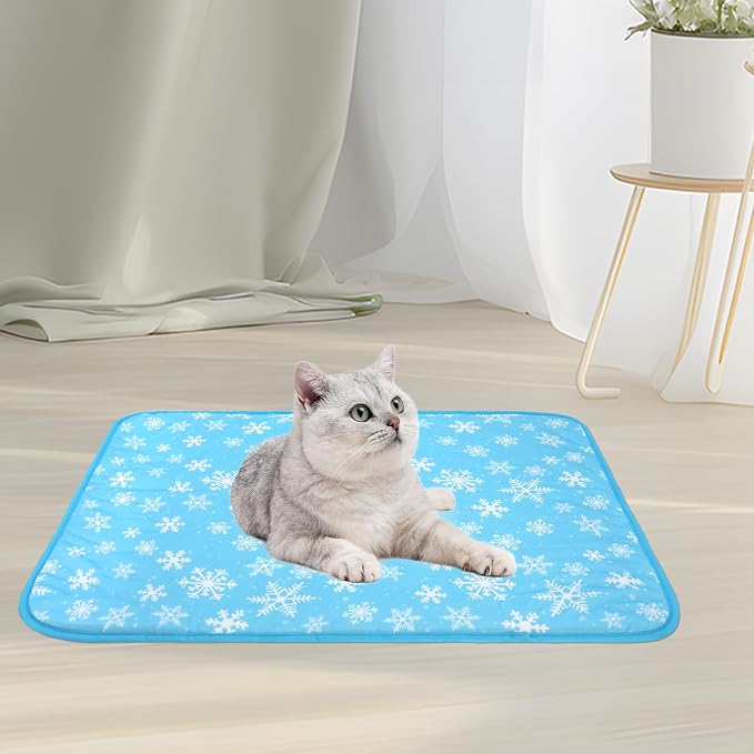 NACOCO Summer Pet Cooling Mat - Cat Dog Cushion Pad Sleeping Cool Snowflake Comfortable Soft for Pets Kids and Adults (Blue Snowflake, S)