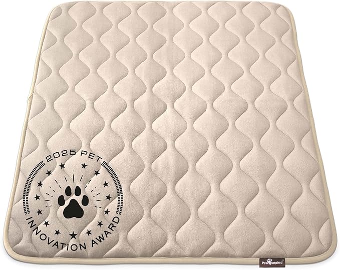 Paw Inspired Washable Padded Crate Mats for Dogs | 41” x 28” Pad, Fits 42-inch Kennels | Leakproof, Waterproof Bottom, Plush Pet Beds (Tan)