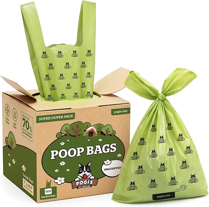 Pogi’s Dog Poop Bags with Handles – Extra-Thick, Leak-Proof, Large, Unscented, 900-Count