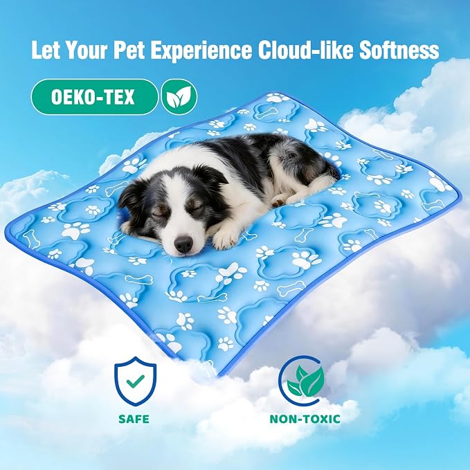Dog Cooling Mat, Large Cooling Dog Bed Mat for Indoor & Outdoor, Q-Max>0.5, Machine Washable Non-Toxic Portable Pet Cooling Pad for Kennel, Crate, Car - L(36" x 27") - Blue