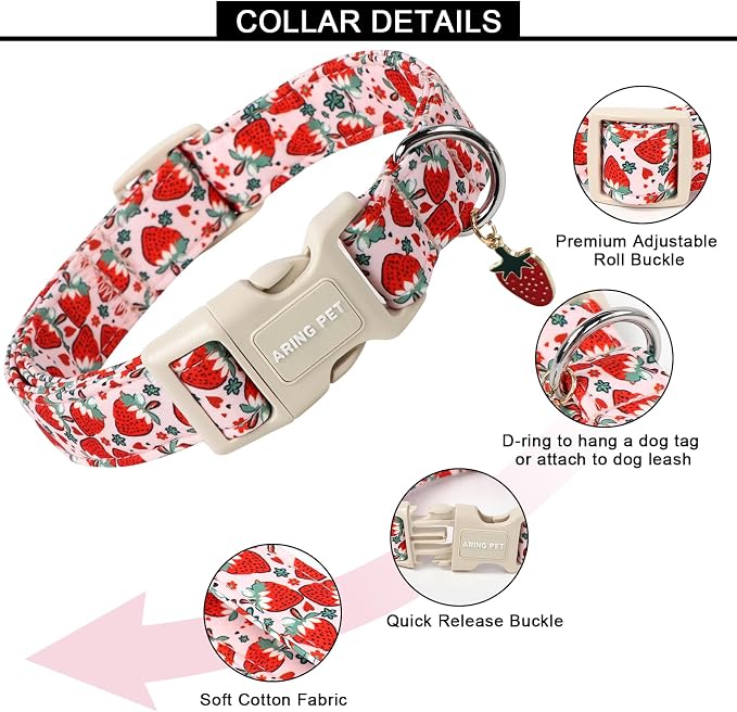 ARING PET Strawberry Dog Collar, Cute Summer Pink Pet Collars with Quick Release Buckle for Puppy Small Medium Large Boy Girl Dogs-XS