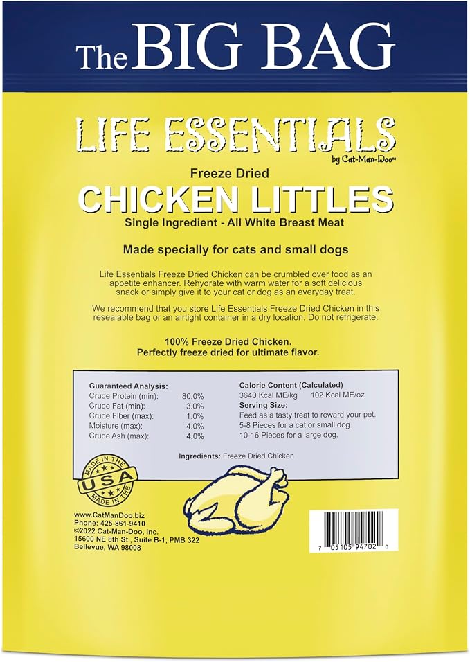 Life Essentials by Cat-Man-Doo | Chicken Littles - 16oz Bag | Freeze Dried Chicken Cat & Dog Treats | Healthy, Single Ingredient, Training Treats, High Protein