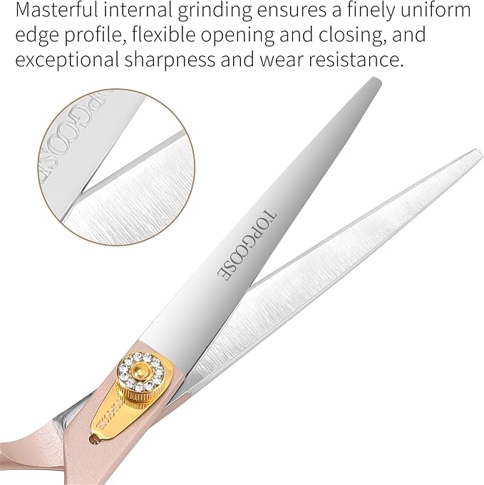 7.5‘’ Professional Dog Grooming Scissors Set 440C Stainless Steel Straight Thinning Curved Chunker Shears 4PCS Set for Pet Grooming Services Dogs and Cats (Rose Gold, Set)