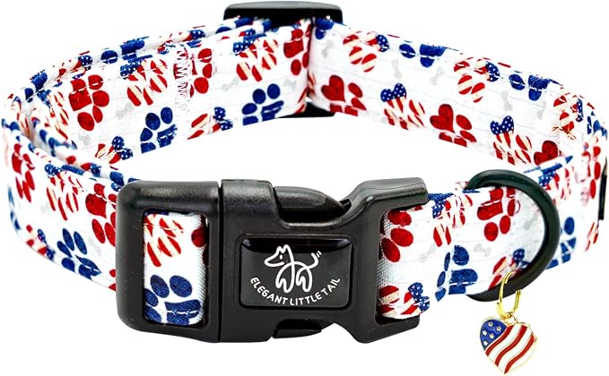 Elegant little tail Independence Dog Collar, 4th of July Holiday Pet Collars Cotton Patriotic Puppy Girl or Boy Soft Pet Gift Adjustable Dog Collar for Small Medium Large Dogs