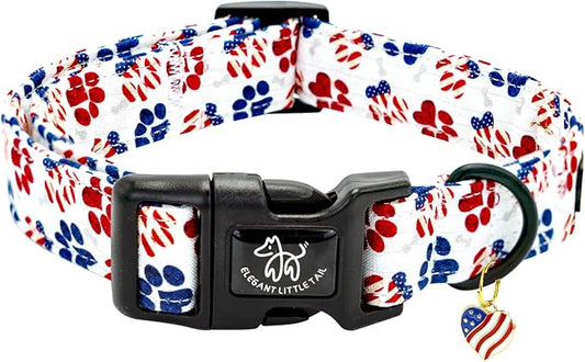 Elegant little tail Independence Dog Collar, 4th of July Holiday Pet Collars Cotton Patriotic Puppy Girl or Boy Soft Pet Gift Adjustable Dog Collar for Small Medium Large Dogs