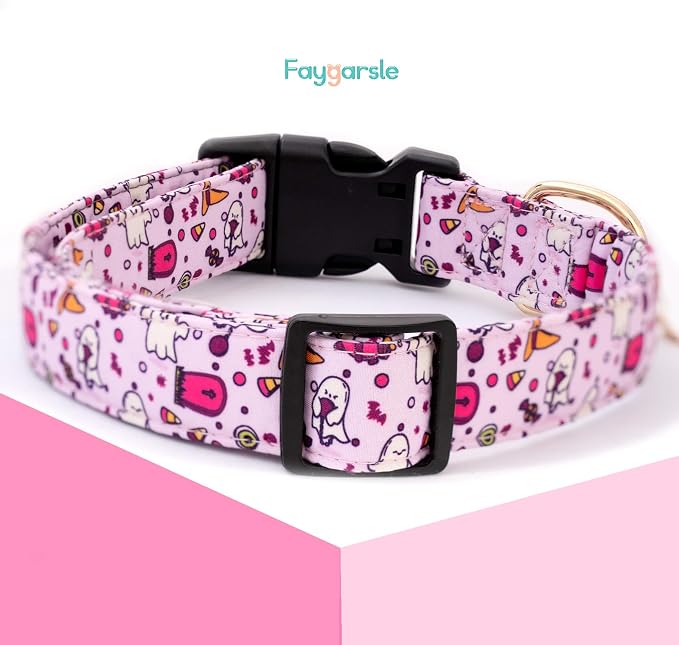 Faygarsle Fall Dog Collar - Adorable Ghost Pattern for Small, Medium & Large Dogs - Purple Neckwear for Boys & Girls