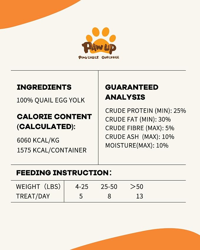 PAWUP Freeze Dried Cat & Dog Treats, Natural Quail Egg Yolk, Single Ingredient, High-Protein Pet Snacks for Skin & Coat Health, No Artificial Additives, 9.2 oz