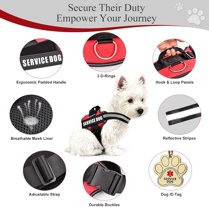 Opstin Service Dog Vest, ID Tag + 50 ADA Information Cards, Service Dog Harness w Patch in Sizes X Small to XX Large, Ruggedized Metal Tag, Service Animal Information Cards, ESA Accessory Set XX-LARGE