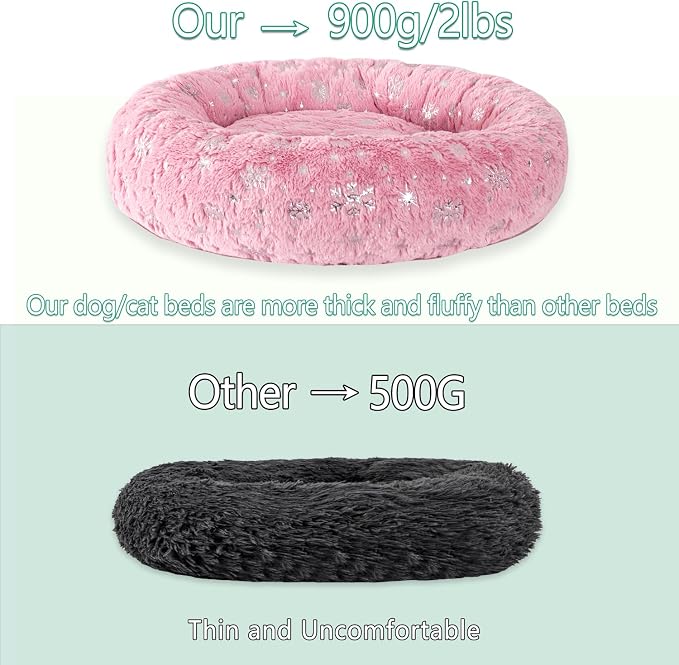 23 Inch Christmas Snowflakes Calming Dog Bed for Small Dogs Cats, Kitty Puppy Round Anti-Anxiety Warm Bed, Soft Cozy Anti-Slip Donut Washable Pet Bed, Fits up to 30 lbs Pets